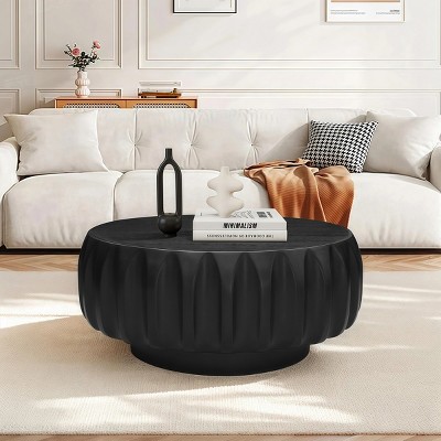 31'' Round Solid Wood Carved Coffee Table with Wood Frame,Premium Ash Veneer Top for for Living Room - The Pop Home