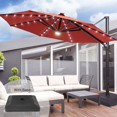 Sonkuki Outdoor 11Ft Aluminum LED Cantilever Patio Umbrella with Base for Patio Deck Garden