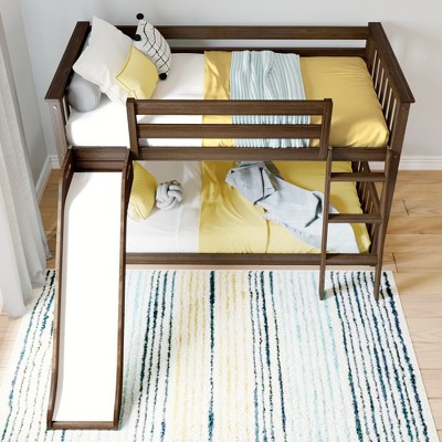 Walnut Twin Over Twin Bunk Bed with Slide and Ladder