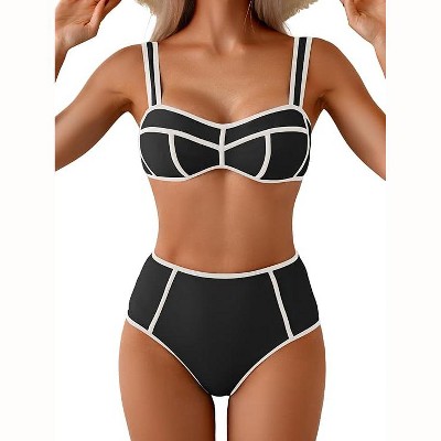 Eomenie Bikini Sets for Women Two Piece Swimsuits High Waisted Color Block Bathing Suits Tie Back Swimwear