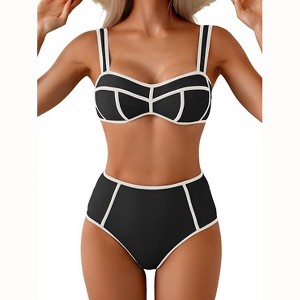 Eomenie Bikini Sets for Women Two Piece Swimsuits High Waisted Color Block Bathing Suits Tie Back Swimwear - 1 of 3
