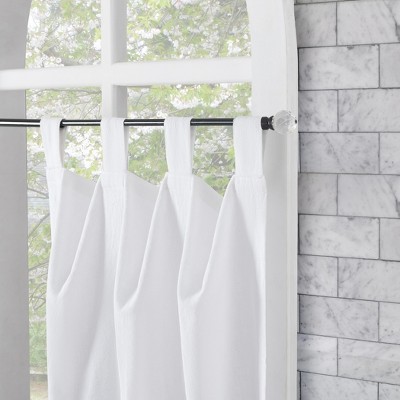 White Linen Cotton Blend Tab Top Kitchen Curtain Tier Pair