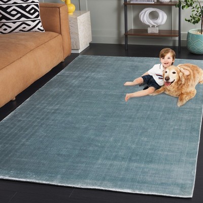 Hand-Knotted Blue Wool and Viscose 4' x 6' Area Rug
