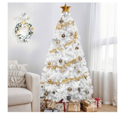 6ft/7.5ft White Spruce Artificial Christmas Tree Artificial Unlit Pine Tree with 880/1258 Branch Tips and Metal Hinges & Foldable Base