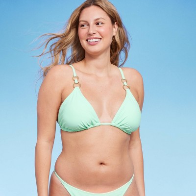 Women's Reversible Triangle Bikini Top - Wild Fable™ Blue/Green Multi XXS