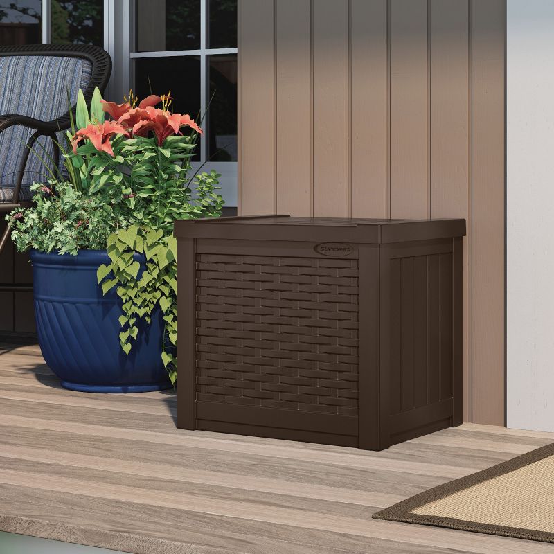 Suncast 22 Gallon Indoor or Outdoor Backyard Patio Small Storage Deck Box with Attractive Bench Seat and Reinforced Lid, Java (4 Pack), 3 of 7