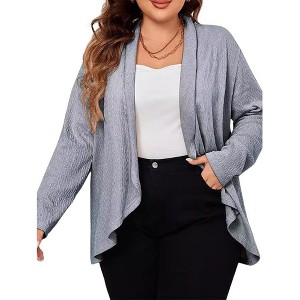 Women Cardigan Plus Size Fashion Irregular Hem Long Sleeves Lightweight Shirt Jacket Coat Tops - 1 of 4