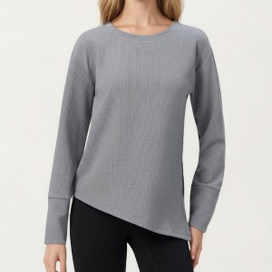 Anna-Kaci Active Women's Long Sleeve Asymmetrical Hem Pullover Top with Crew Neck and Relaxed Fit - 1 of 4