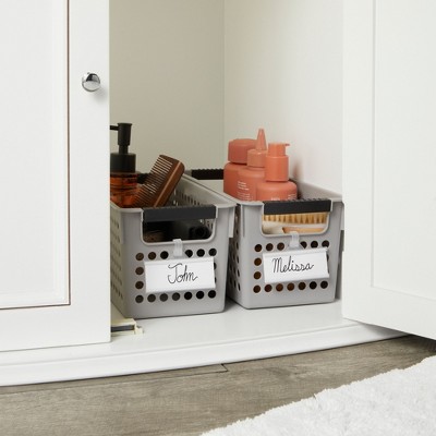 Gray Plastic Rectangular Storage Baskets with Handles, Set of 4