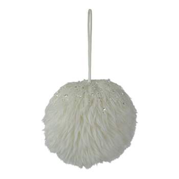 Northlight 4-Inch White Faux Fur Hanging Christmas Ball Ornament