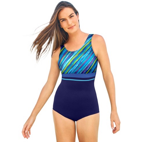 Swimsuits For All Women's Plus Size Chlorine Resistant High Neck Tummy  Control One Piece Swimsuit, 14 - Mediterranean Hibiscus : Target