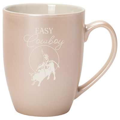 100 North Bull Rider 10 Ounce White and Precious Pearl Metallic Finish, Comfortably Fits Your Hands, New Bone China Coffee Tea Cup Mug, Easy Cowboy