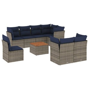 vidaXL Patio Sofa Set with Cushions 9 Piece, Outdoor Conversation Set, Patio Furniture Set for Balcony Garden, Modern Style, Gray Poly Rattan - 1 of 4