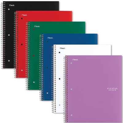 Five Star 5 Subject College Ruled Spiral Notebook (Colors May Vary): School Supplies, 3 Hole Punched, Flexible Cover, 200 Pages