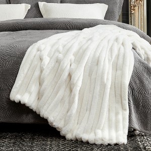 Cozy Bliss Faux Fur Plush Decorative Blanket, Cozy Warm Striped Throw Blanket - 1 of 4