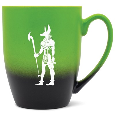 Elanze Designs 12 Ounce Two Toned Ombre Ceramic Tea Coffee Cup Mug Green Black Anubis Guardian Of The Afterlife