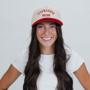 Embroidered Football Mom Upside Down Arch - Women's Corduroy Trucker Hat - 1 of 4