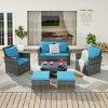 Outdoor 6 Piece Furniture Set, All Weather PE Rattan Sofa Set with Chairs and Table, Armrest Sofas With Cushions and Ottoman-Coolbibila - 2 of 4