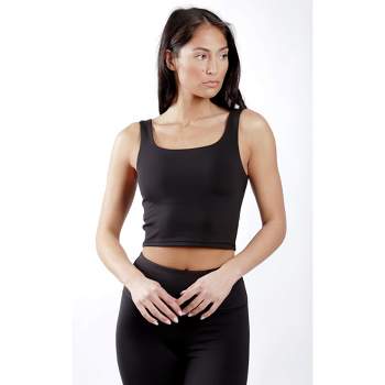 90 Degree By Reflex Womens Ribbed Crop Top with Scoop Neckline