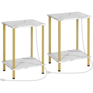 Side Table with Charging Station, End Table with USB Ports and Outlet, Nightstand with 2-Layer Storage Shelves - 1 of 4