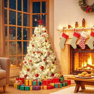 Pre-Lit Christmas Tree with 150 Warm White Lights, 8 Light Modes, Easy On/Off Foot Pedal, Foldable Stand - 1 of 4