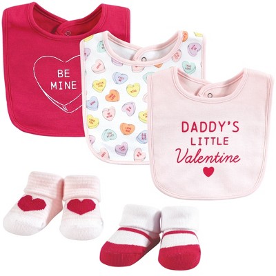 Hudson Baby Infant Girl Cotton Bib and Sock Set, Be Mine Valentine, One Size
