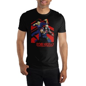 Cowboy Bebop Action Black T-Shirt, Jet and Spike Space Opera Adventure, Red Blue Illustrated Style - 1 of 3