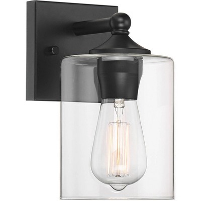 360 Lighting Modern Wall Light Sconce Black Hardwired 4 3/4" Fixture Clear Glass Cylinder Shade for Bedroom Bathroom Vanity House