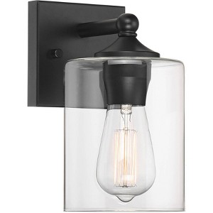 360 Lighting Modern Wall Light Sconce Black Hardwired 4 3/4" Fixture Clear Glass Cylinder Shade for Bedroom Bathroom Vanity House - 1 of 4