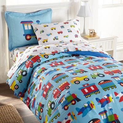 Full Trains with Planes and Trucks 100% Cotton Duvet Cover Blue - WildKin