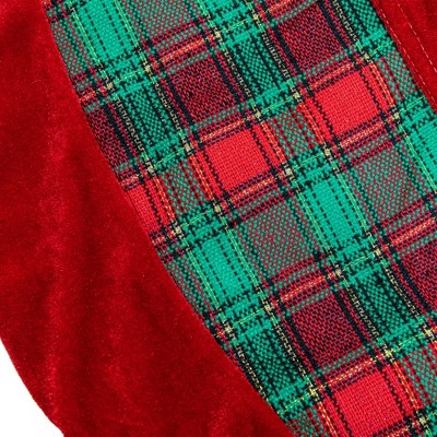 48" Red and Green Plaid Velveteen Christmas Tree Skirt