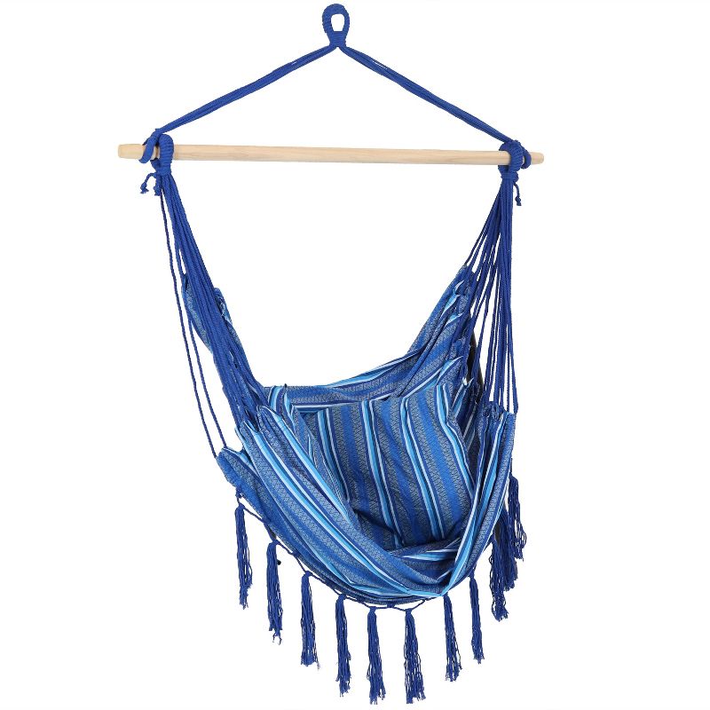 Sunnydaze Double Cushion Hanging Rope Hammock Chair Swing - 265 lb Weight Capacity - Cornflower Stripes, 1 of 11