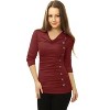 Allegra K Women's Cowl Neck Long Sleeves Buttons Decor Solid Ruched Top - 2 of 4