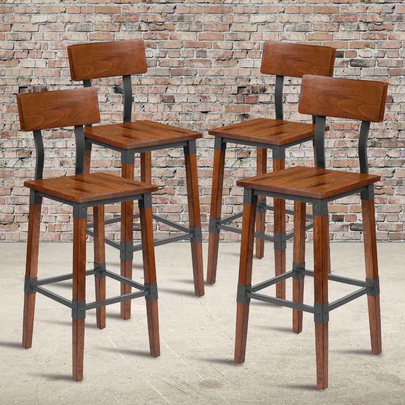 Emma and Oliver 4 Pack Commercial Grade Rustic Walnut Industrial Style Wood Dining Barstool, 2 of 14