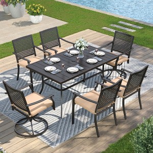 Captiva Designs 7pc Patio Dining Set with Slat-top Rectangle Steel Table & Metal Chairs - 1 of 4