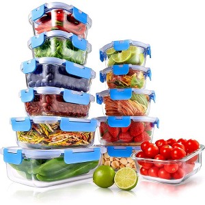 NutriChef 24-Piece High Borosilicate Glass Food Storage Container Set with Hinged Locking Lids, Stackable Design - NCGLBU - Blue - 1 of 4