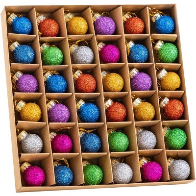 JOYFY  36 Pcs 1'' Christmas Balls, Mini Glitter Glass Patterned Balls Ornaments, Multicolor Xmas Hanging Ball for Christmas Tree Decoration Ornaments