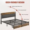 DOMETOUR Queen Upholstered Platform Bed Frame with Storage, USB, LED Lights, Wingback Headboard, Rustic Brown - 2 of 4