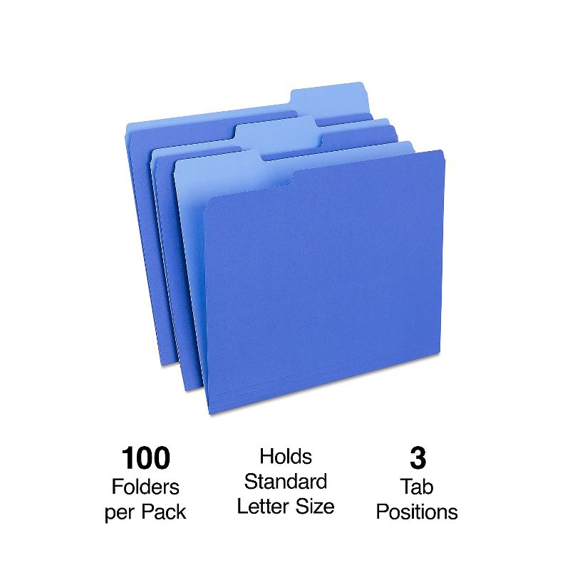 MyOfficeInnovations Colored File Folders 3-Tab Letter Blue 100/Box 224527, 2 of 5