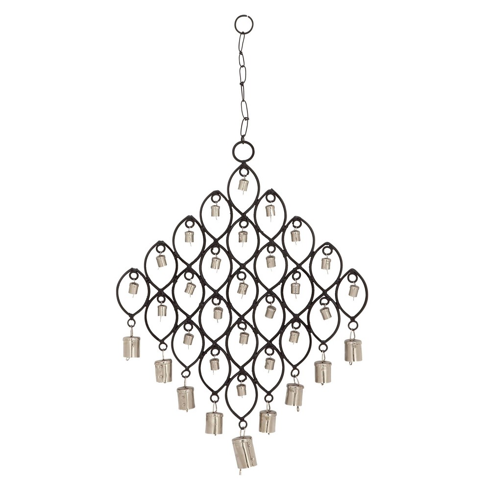 24" x 13" Eclectic Metal Abstract Windchime Black/Silver - Olivia & May: Iron Crafted, Decorative Bells, Made in India