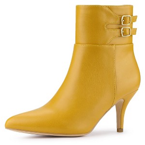 Allegra K Women's Pointed Toe Buckle Stiletto Heels Ankle Boots - 1 of 4
