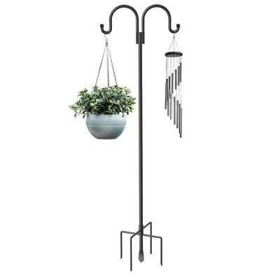 Outdoor Shepherds Hook, 79"Heavy Duty Bird Feeder Pole Double Hook With 5 Prongs For Hanging Plant Baskets, Solar Light Lanterns&Hummingbird Feeder