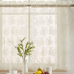 HLC.ME Jolene Floral Rod Pocket Lace Semi Sheer Voile Short Cafe Tiers - Set of 2 - 1 of 4