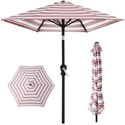 Best Choice Products 10ft Outdoor Steel Striped Market Patio Umbrella w/ Crank, Tilt Push Button, 6 Ribs