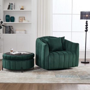 GDFStudio Adam 40.35"W Oversized Velvet Channel Tufted Swivel Chair and Storage Ottoman Sets - 1 of 4