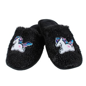 CTM Girl's Fuzzy Unicorn Slide Slippers - 1 of 4