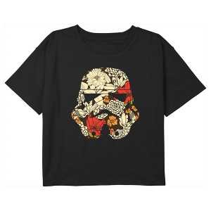 Girl's Star Wars Cute Retro Floral Stormtrooper Helmet Crop T-Shirt - 1 of 3