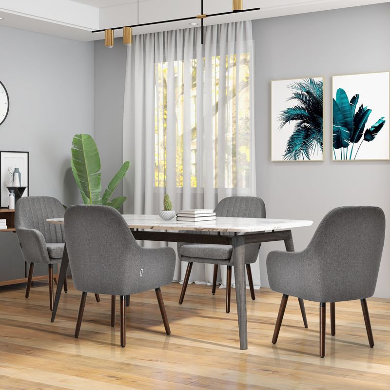 Tangkula Modern Dining Chairs Set of 4 Upholstered Kitchen Chairs with Rubber Wood Legs Thick Sponge Seat Non-Slipping Pads Arm Accent Chairs Gray, 2 of 9