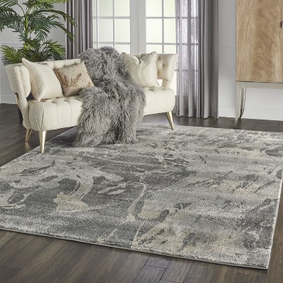 Beige and Grey Abstract Stain-Resistant Synthetic Area Rug