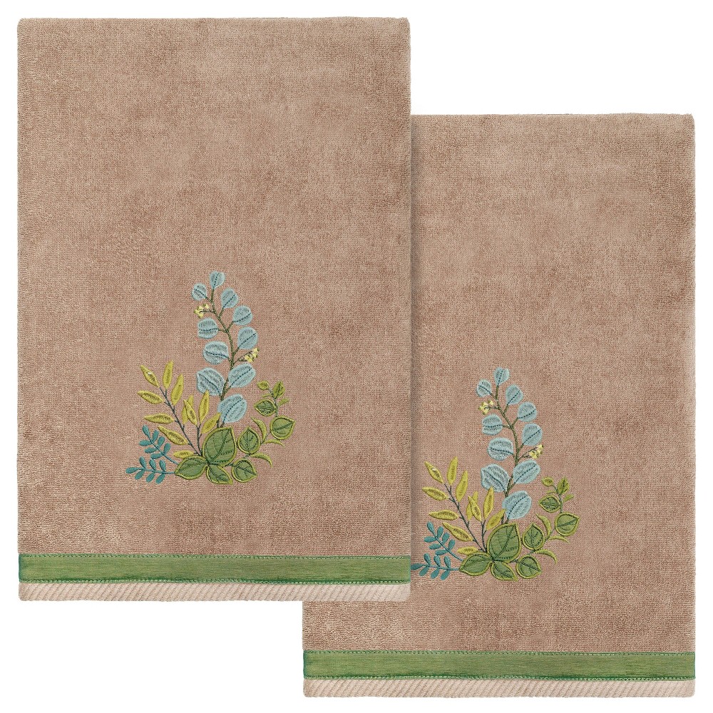 Photos - Towel 2pc Botanica Design Embellished Bath  Set Cocoa - Linum Home Textiles: Midweight Terry